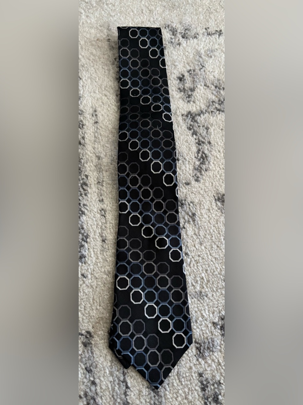 Michael Kors Black Tie with Gray and Blue Octagon Pattern